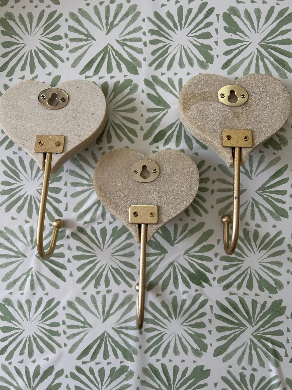 Ceramic Cream and Gold Heart Intricate Wall Hooks - Set of 3